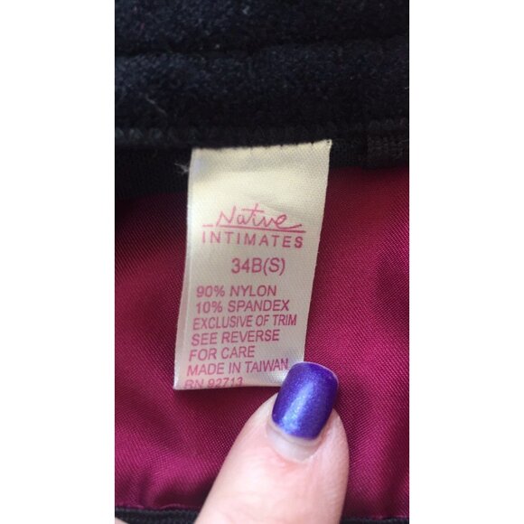 Vtg Native Intimates Coreset & Thong Lingerie Black Maroon Lace Black Ribbon 34B - Picture 7 of 9